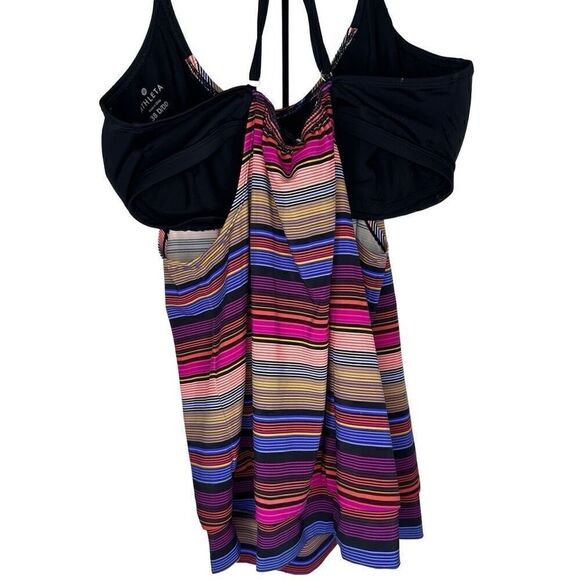 ATHLETA Swim Top Capri Striped Blousy Tankini Swimwear Underwire Tank Size 38 D/ - Picture 3 of 5